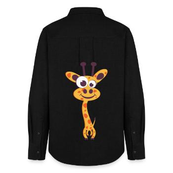 Giraffe Cartoon Yellow Unique Smile - Women's Oxford Shirt - black - Back - AI Model Female 172 light (172cm)