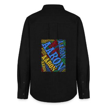 Aaron T-Shirt Word Cloud Gift T-Shirt - Women's Oxford Shirt - black - Back - AI Model Female 172 light (172cm)