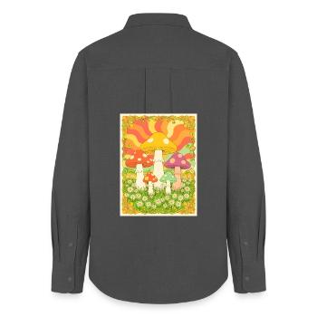 Psychedelische Pilze in groovy Farben der 70er - Frauen Oxford Hemd - Anthrazit - Hinten - AI Model Female 172 light (172cm)