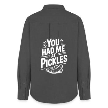 Tu m’as eu à Pickles - Chemise Oxford Femme - charbon - Dos - AI Model Female 172 light (172cm)