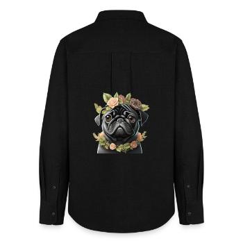Pug with wreath - Women's Oxford Shirt - black - Back - AI Model Female 172 light (172cm)