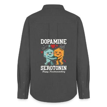 Conception d’un câlin à la dopamine et sérotonine - Chemise Oxford Femme - charbon - Dos - AI Model Female 172 light (172cm)