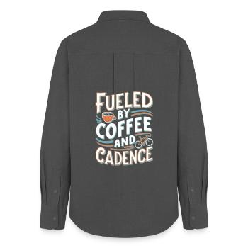 Alimenté par le café et le cyclisme - Chemise Oxford Femme - charbon - Dos - AI Model Female 172 light (172cm)