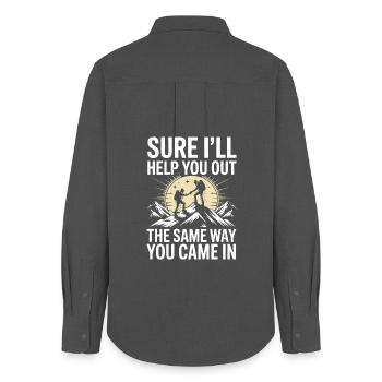 Helping You Sarcastic Hiking Humor Quote Design - Frauen Oxford Hemd - Anthrazit - Hinten - AI Model Female 172 light (172cm)