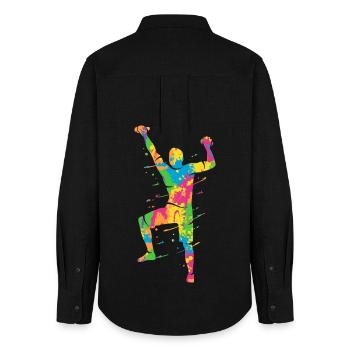 Klettern Berge bunt Kletterer Bouldern - Frauen Oxford Hemd - Schwarz - Hinten - AI Model Female 172 light (172cm)