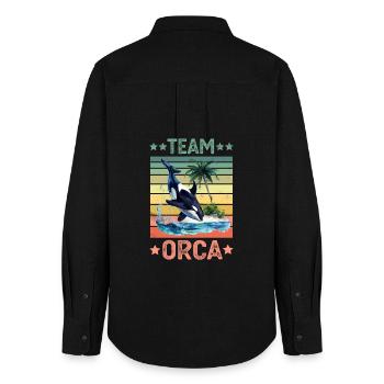 Orca Killerwal - Frauen Oxford Hemd - Schwarz - Hinten - AI Model Female 172 light (172cm)
