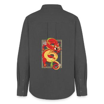 Chinesischer Drache - Frauen Oxford Hemd - Anthrazit - Hinten - AI Model Female 172 light (172cm)