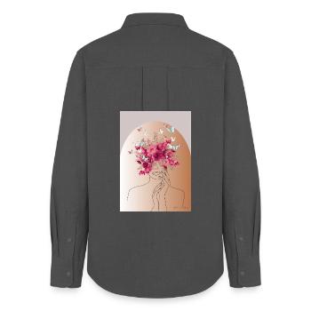 Flower head with butterfly crown - Women's Oxford Shirt - anthracite - Back - AI Model Female 172 light (172cm)
