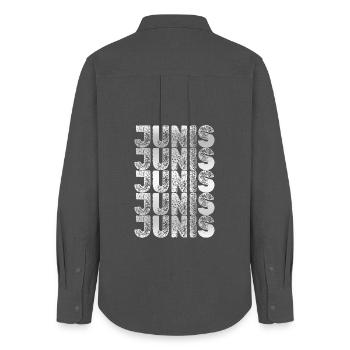 JUNIS Raster Typografie Muster - Frauen Oxford Hemd - Anthrazit - Hinten - AI Model Female 172 light (172cm)