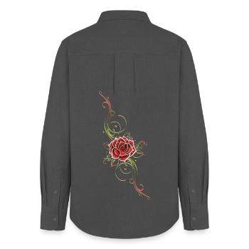Filigranes Tribal mit Rosenblüte, rose - Chemise Oxford Femme - charbon - Dos - AI Model Female 172 light (172cm)