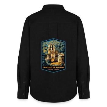 Illustration Château de Butrón, Gatika - Chemise Oxford Femme - noir - Dos - AI Model Female 172 light (172cm)
