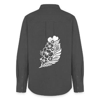 Tropical Hibiscus & Palm - Women's Oxford Shirt - anthracite - Back - AI Model Female 172 light (172cm)