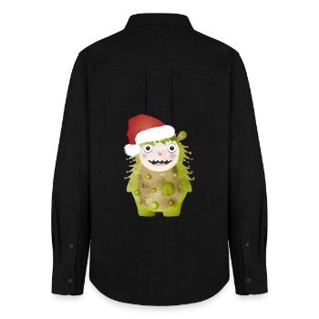 fröhliches grünes Monster feiert Weihnachten - Frauen Oxford Hemd - Schwarz - Hinten - AI Model Female 172 light (172cm)