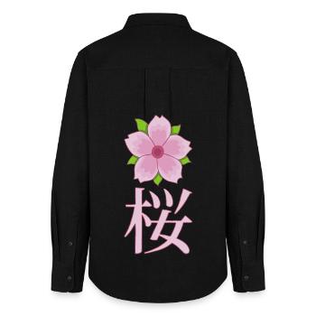 Cherry blossom manga - Women's Oxford Shirt - black - Back - AI Model Female 172 light (172cm)