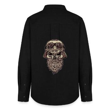 Crâne mortumétrique avec barbe et casque - Chemise Oxford Femme - noir - Dos - AI Model Female 172 light (172cm)