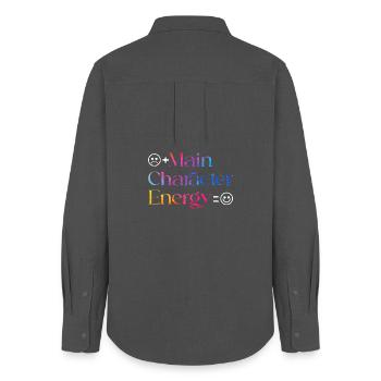 Personnage principal Énergie smiley - Chemise Oxford Femme - charbon - Dos - AI Model Female 172 light (172cm)