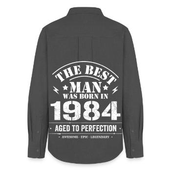Born in 1984 Birthday 1984 - 41 Years Retro - Women's Oxford Shirt - anthracite - Back - AI Model Female 172 light (172cm)