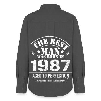 Né(e) en 1987 Date de naissance 1987 - 38 ans Rétro - Chemise Oxford Femme - charbon - Dos - AI Model Female 172 light (172cm)