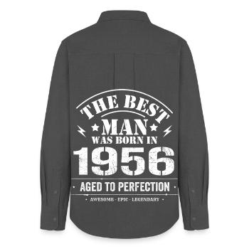 Geboren im 1956 Geburtstag 1956 - 69 Jahre Retro - Frauen Oxford Hemd - Anthrazit - Hinten - AI Model Female 172 light (172cm)