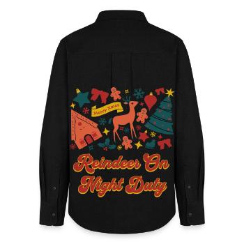 Christmas Outfit mit Rentier und Weihnachtsmann - Frauen Oxford Hemd - Schwarz - Hinten - AI Model Female 172 light (172cm)