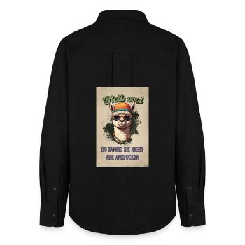 Lama Spruch – Bleib cool, lustiges Fun Shirt - Frauen Oxford Hemd - Schwarz - Hinten - AI Model Female 172 light (172cm)