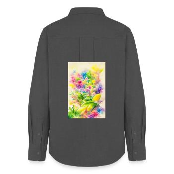 Art floral - Chemise Oxford Femme - charbon - Dos - AI Model Female 172 light (172cm)