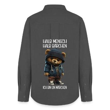 Streetwear Bär Bärchen halb Mensch... Sarkasmus - Frauen Oxford Hemd - Anthrazit - Hinten - AI Model Female 172 light (172cm)