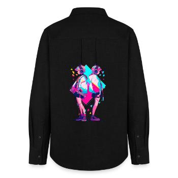 Anime Esthétique Casque Jumeaux - Chemise Oxford Femme - noir - Dos - AI Model Female 172 light (172cm)