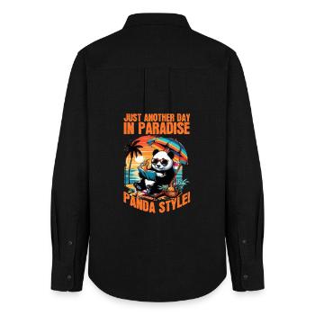 PANDA RELAXING MOMENT IN SUNSET, PANDA STYLE - Women's Oxford Shirt - black - Back - AI Model Female 172 light (172cm)