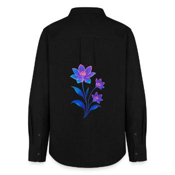 Lumineszierendes kosmisches Blumendesign - Frauen Oxford Hemd - Schwarz - Hinten - AI Model Female 172 light (172cm)