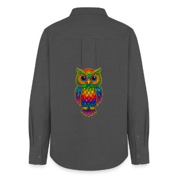 Regenbogen Eulen Glitzerkunst - Frauen Oxford Hemd - Anthrazit - Hinten - AI Model Female 172 light (172cm)