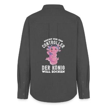 Hands me the controller – King wants to play - Women's Oxford Shirt - anthracite - Back - AI Model Female 172 light (172cm)