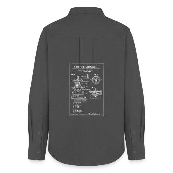 Vintage Kaffeemühle-Bauplan - Frauen Oxford Hemd - Anthrazit - Hinten - AI Model Female 172 light (172cm)