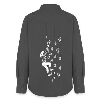 Bouldern Shirt Damen – Grafik Minimalismus - Frauen Oxford Hemd - Anthrazit - Hinten - AI Model Female 172 light (172cm)