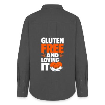 Gluten Free And Loving It Heart - Frauen Oxford Hemd - Anthrazit - Hinten - AI Model Female 172 light (172cm)