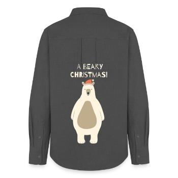 Beary Christmas Bear with Santa Hat - Women's Oxford Shirt - anthracite - Back - AI Model Female 172 light (172cm)