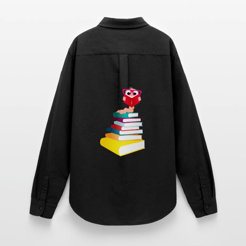 Knowledge-thirsty bookworm while reading a book Women's Oxford Shirt