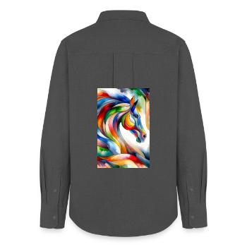 Cheval abstrait - Chemise Oxford Femme - charbon - Dos - AI Model Female 172 light (172cm)