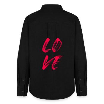 Love Love Amore Handwriting Lipstick Wedding - Women's Oxford Shirt - black - Back - AI Model Female 172 light (172cm)