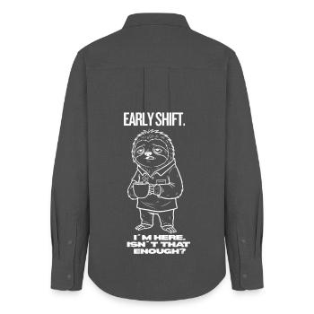 Early Shift Sloth Shirt – I’m Here.Isn`t Enough? - Frauen Oxford Hemd - Anthrazit - Hinten - AI Model Female 172 light (172cm)