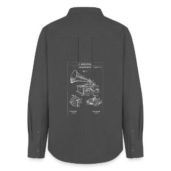 Vintage Gramophone Blueprint - Women's Oxford Shirt - anthracite - Back - AI Model Female 172 light (172cm)