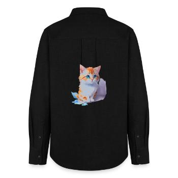 süße Katze - Frauen Oxford Hemd - Schwarz - Hinten - AI Model Female 172 light (172cm)