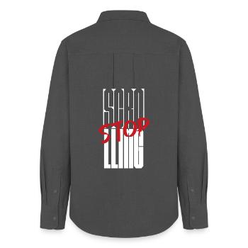 Stop Scrolling Typography design - Women's Oxford Shirt - anthracite - Back - AI Model Female 172 light (172cm)