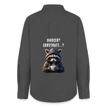 Morgenmuffel Waschbär mit Kaffee - Chemise Oxford Femme - charbon - Dos - AI Model Female 172 light (172cm)