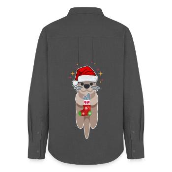 Loutre de Noël - Chemises amusantes - Cadeau de l’Avent - Chemise Oxford Femme - charbon - Dos - AI Model Female 172 light (172cm)