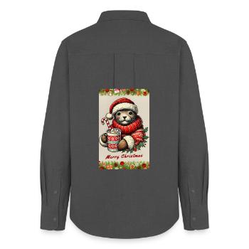 Christmas otter with hot chocolate - Women's Oxford Shirt - anthracite - Back - AI Model Female 172 light (172cm)