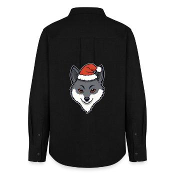 Weihnachtswolf Cartoon Kopf mit Mütze - Frauen Oxford Hemd - Schwarz - Hinten - AI Model Female 172 light (172cm)