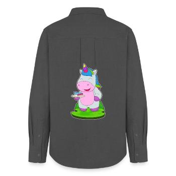 Einhorn Kuchen - Frauen Oxford Hemd - Anthrazit - Hinten - AI Model Female 172 light (172cm)