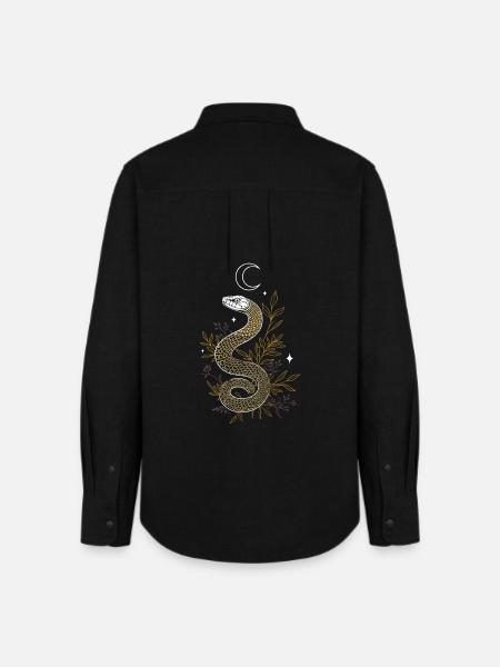 Schlange mit Gräsern im Herbst - Frauen Oxford Hemd - Schwarz