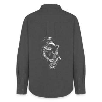 Plague Doctor joue du saxophone - Chemise Oxford Femme - charbon - Dos - AI Model Female 172 light (172cm)